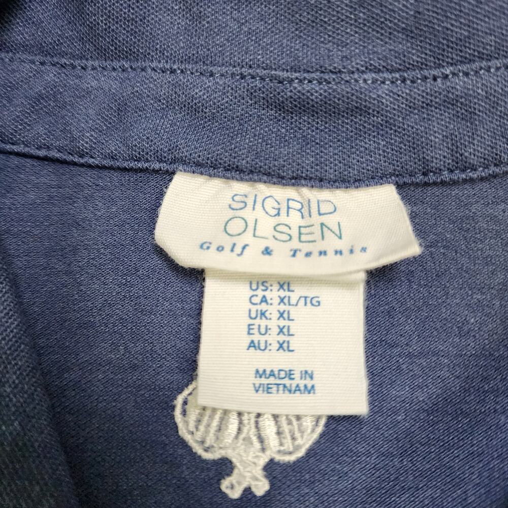 Sigrid Olsen Womens Sleeveless Quarter Zip Collared Embroidered Top Size XL Navy - Picture 6 of 10